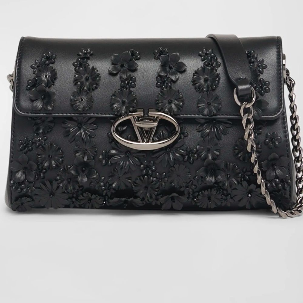 Valentino Garavani VLOGO Flower Leather Shoulder Bag NWT